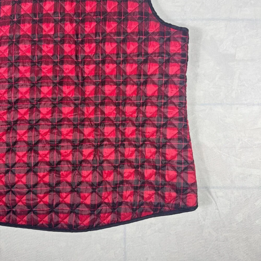 Karen Scott Sport‎ Quilted Puffer Vest Womens Red Black Buffalo Plaid Size 2X